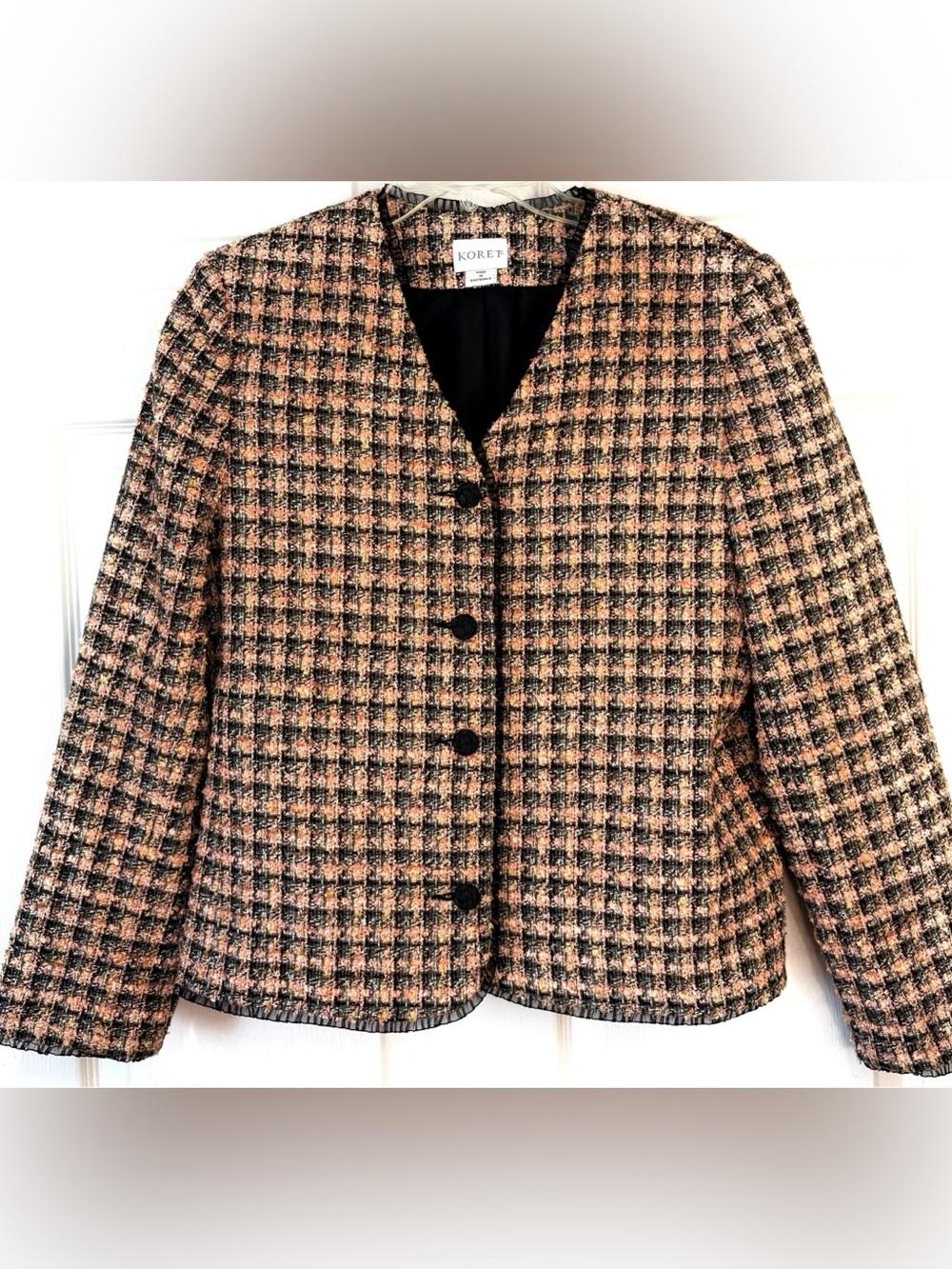 KORET Y2K Pink Black Boucle Tweed Blazer Jacket Size 12